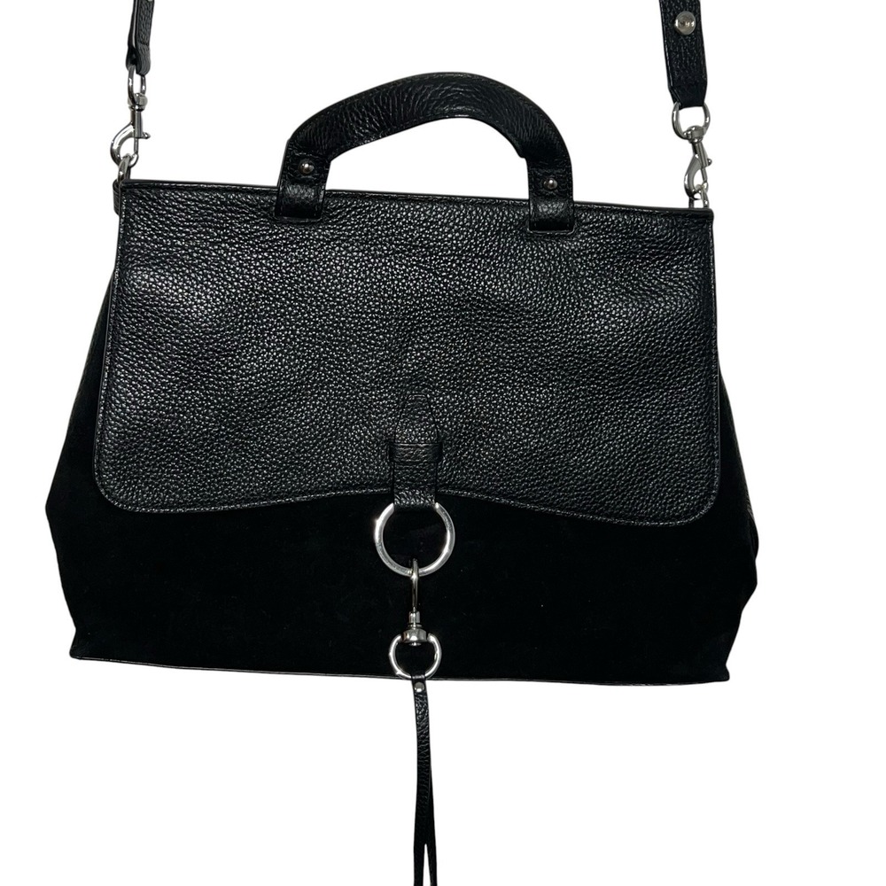 Rebecca Minkoff Medium Keith Suede & Leather Satchel Handbag Crossbody Black